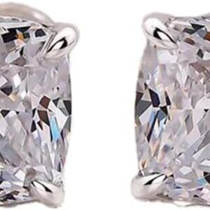 White Gold Plated Rectangular Cubic Zirconia Stud Earrings for Women